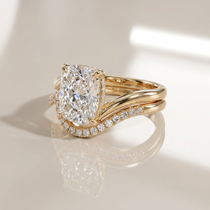 3.0 CT Elongated Cushion Minimal Pave Moissanite Diamond Bridal Ring Set