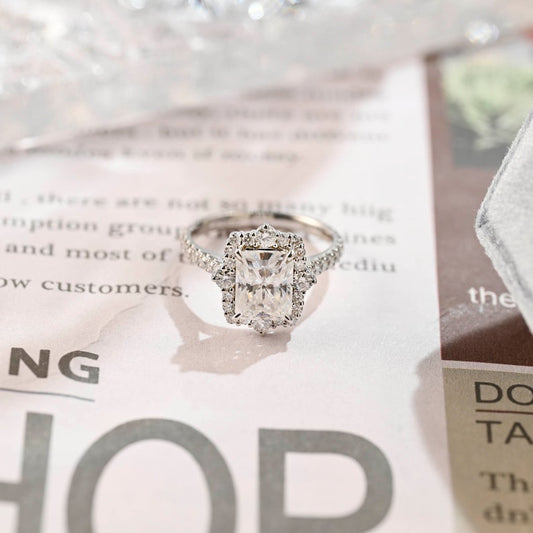 Stunning 3.0 CT Radiant Moissanite Engagement Ring with Halo & Pave Design 1