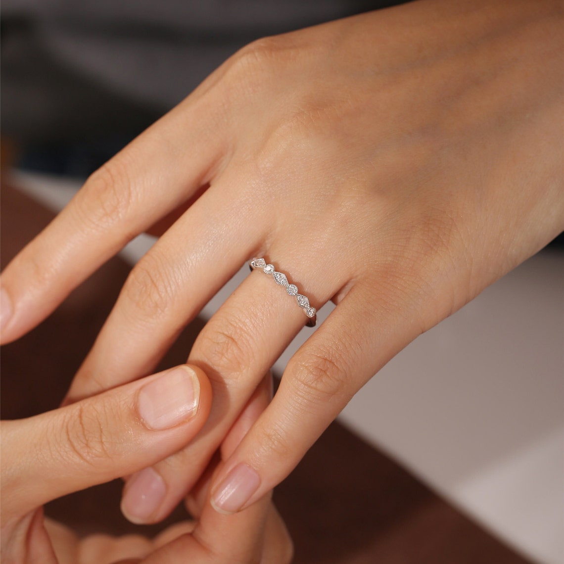 0.3 TCW Round Cut Moissanite Bridal Wedding Band With Pave Style 2