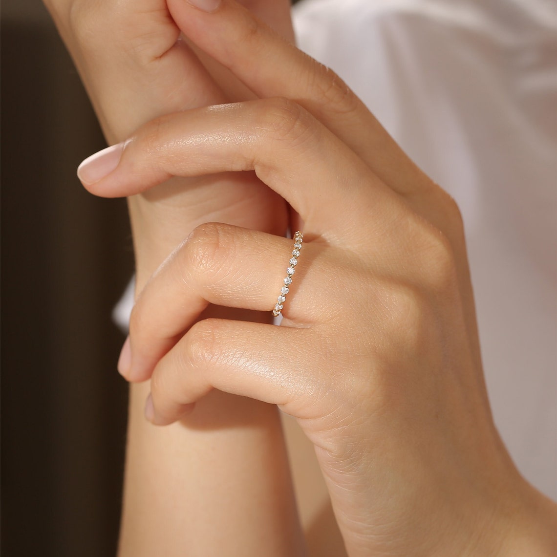 0.2 TCW Round Cut Pave Moissanite Bridal Wedding Band 4