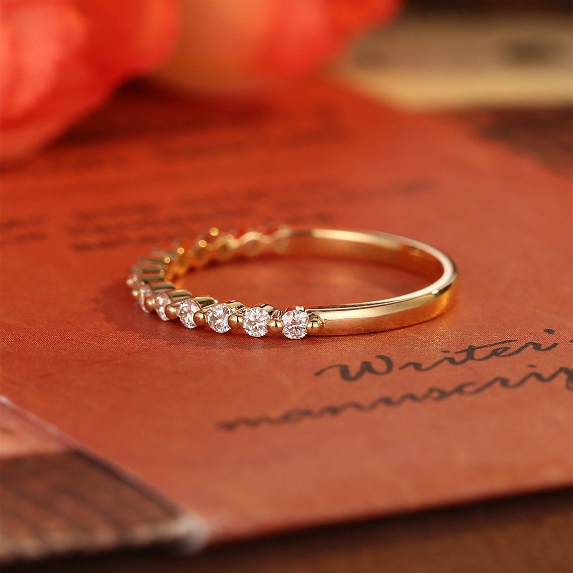 0.2 TCW Round Cut Pave Moissanite Bridal Wedding Band 7