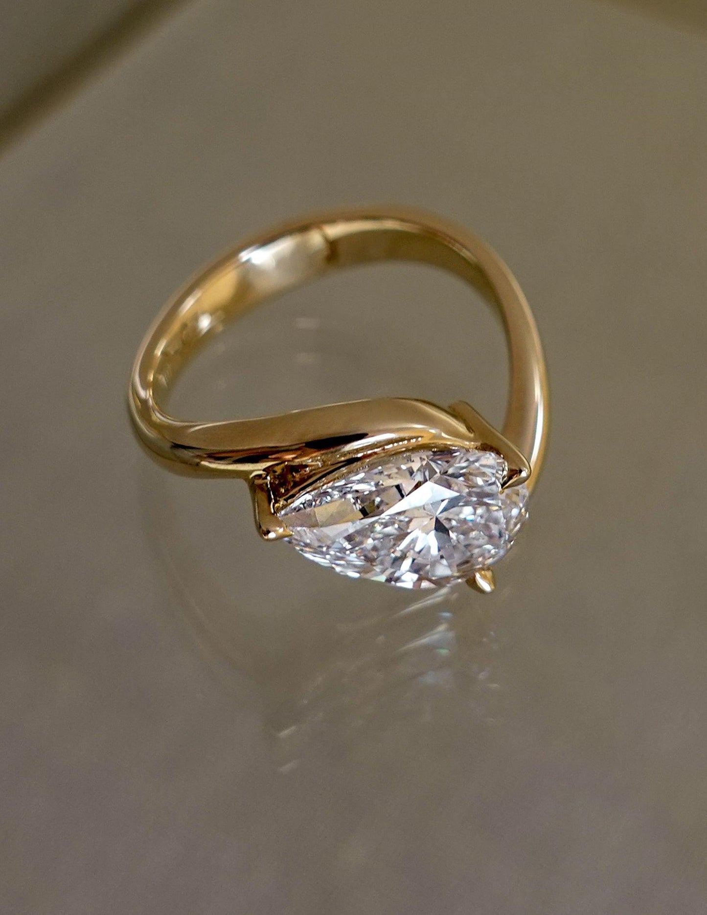 2.5 CT Pear East West Swirl Solitaire Lab Grown Engagement Ring