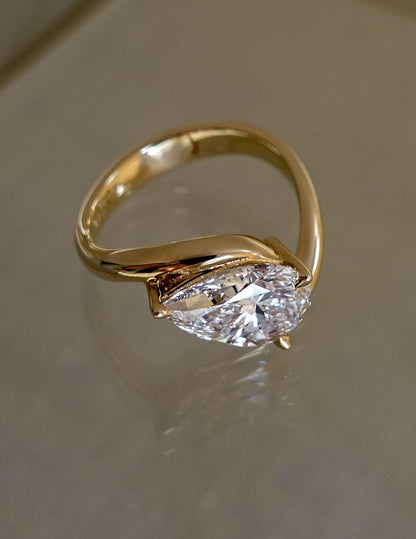 2.5 CT Pear East West Swirl Solitaire Lab Grown Engagement Ring