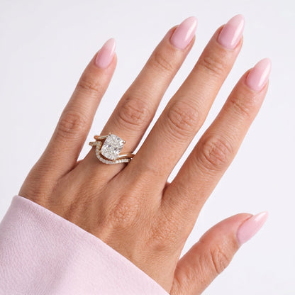 3.0 CT Elongated Cushion Minimal Pave Moissanite Diamond Bridal Ring Set