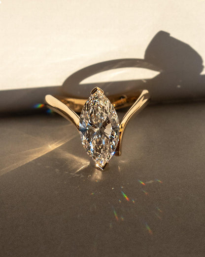 2 CT Marquise Unique Swirl Solitaire Lab Grown Engagement Ring