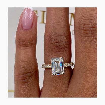 Stunning 3.10 CT Emerald Moissanite Engagement Ring with Hidden Halo & Pave Design 2