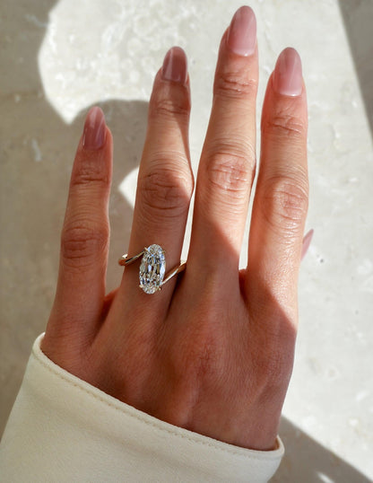 3CT Vertical Old Mined Moval Lab Grown Engagement Ring with Wrap Stacking Band
