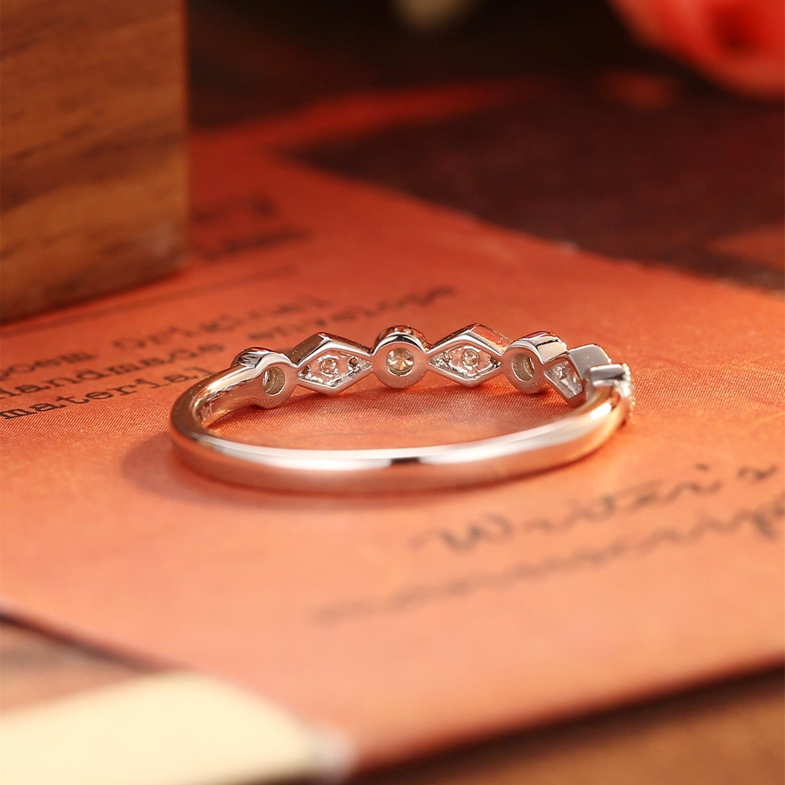 0.3 TCW Round Cut Moissanite Bridal Wedding Band With Pave Style 4