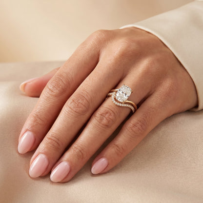 3.0 CT Elongated Cushion Minimal Pave Moissanite Diamond Bridal Ring Set