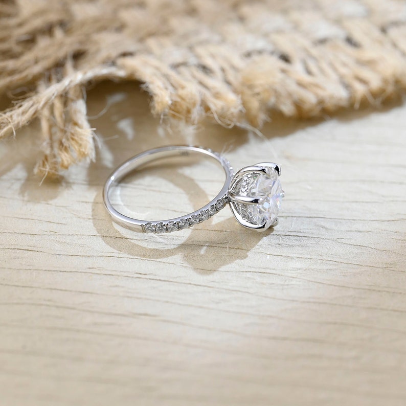 Stunning 3.5 CT Round Moissanite Engagement Ring with Hidden Halo & Pave Design 5