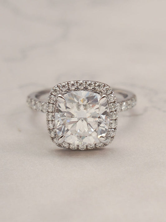Stunning 1.0 - 2.0 CT Cushion Moissanite Engagement Ring with Pave & Halo Design 1