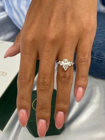 Stunning 1.50 CT Pear Moissanite Engagement Ring with Cluster Design 5