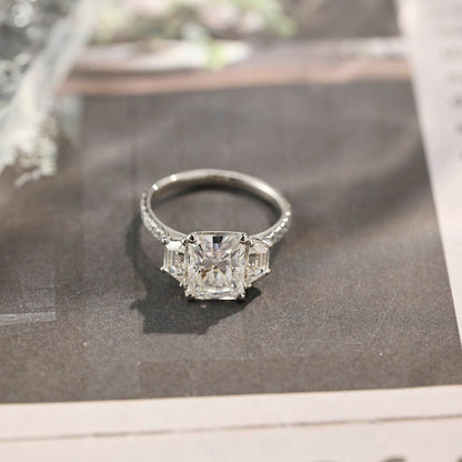 Stunning 4.0 CT Radiant Moissanite Engagement Ring with 3 Stones & Pave Design 1