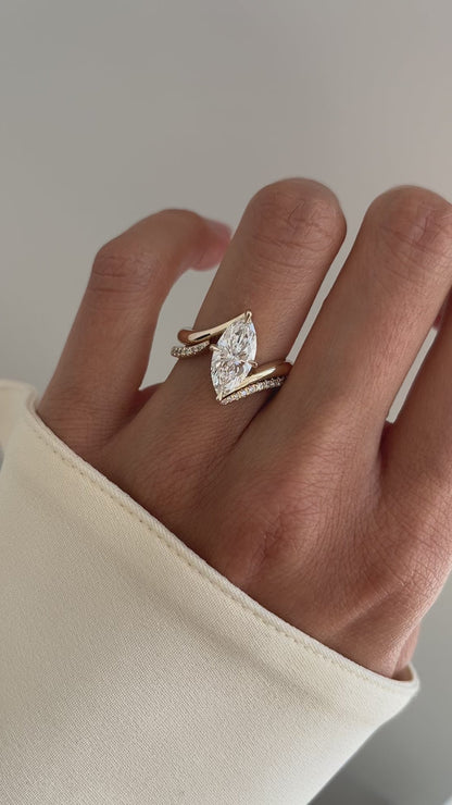 2.5 CT Marquise Cut Solitaire Lab Grown Diamond Ring With Wrap Pave Band