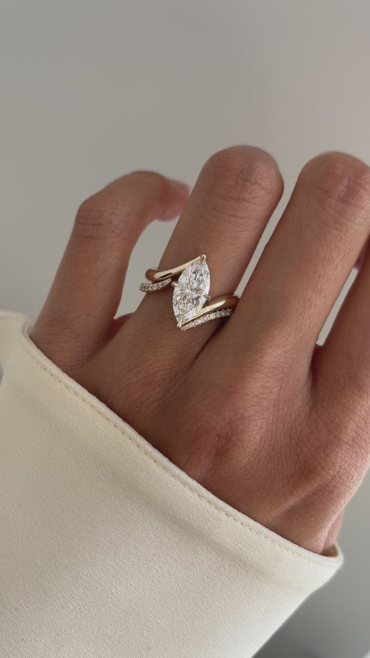 2.5 CT Marquise Cut Solitaire Lab Grown Diamond Ring With Wrap Pave Band