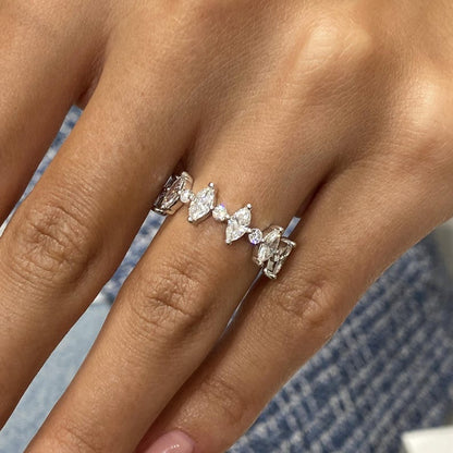 Stunning 1.23 CT Round & Marquise Moissanite Stones Half Eternity Wedding Bands 6