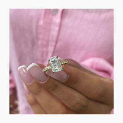 Stunning 3.10 CT Emerald Moissanite Engagement Ring with Hidden Halo & Pave Design 6