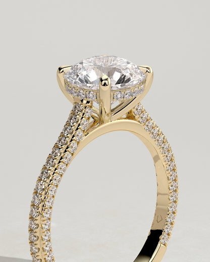 Round Halo, Pave & Split Shank Engagement Ring – 1.93 CT Lab Grown Diamond