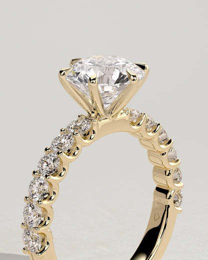 Round Halo, Pave & Split Shank Engagement Ring – 1.93 CT Lab Grown Diamond