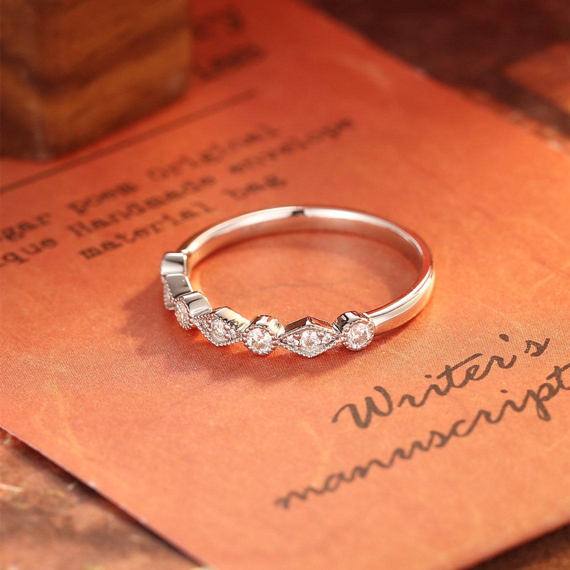 0.3 TCW Round Cut Moissanite Bridal Wedding Band With Pave Style 3