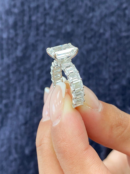Stunning 2.0 CT Emerald Cut Moissanite Engagement Ring with Pave Design 2