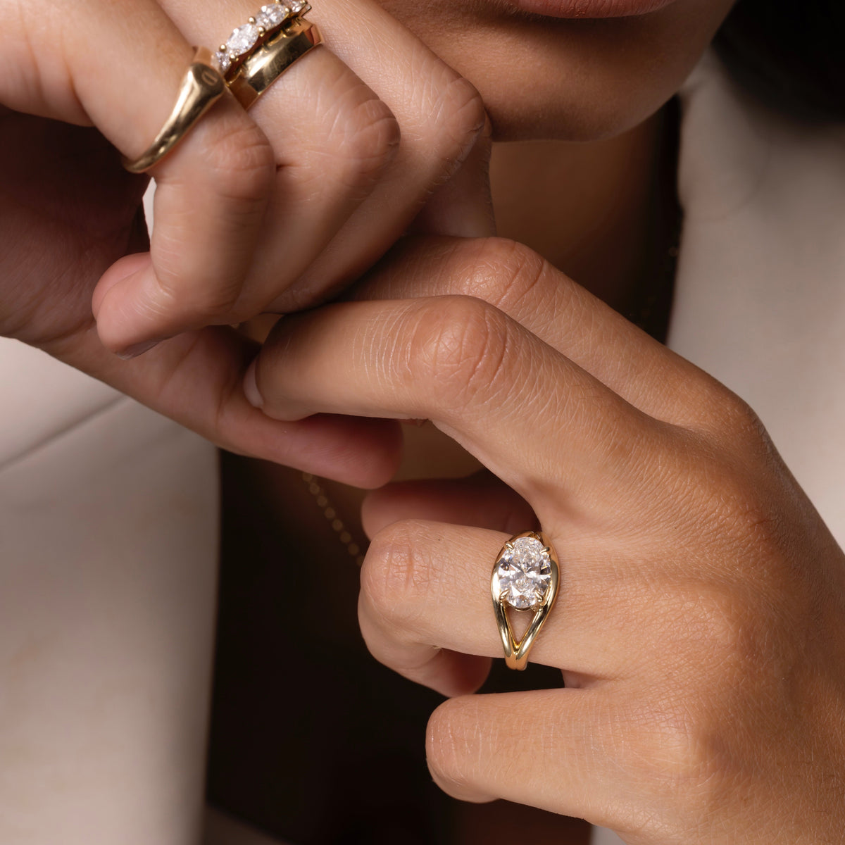 Oval Three Stone Lab Grown Diamond Engagement Ring