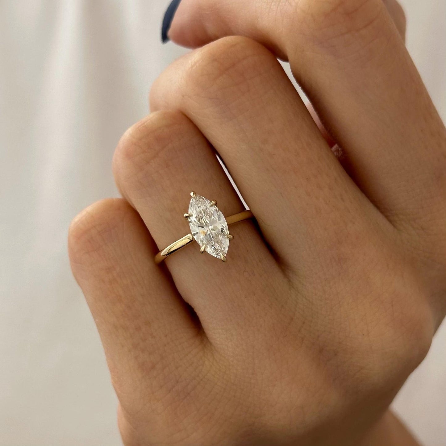 Marquise Hidden Halo Engagement Ring – 1.5 CT Lab Grown Diamond
