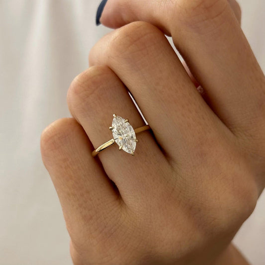 Marquise Hidden Halo Engagement Ring – 1.5 CT Lab Grown Diamond