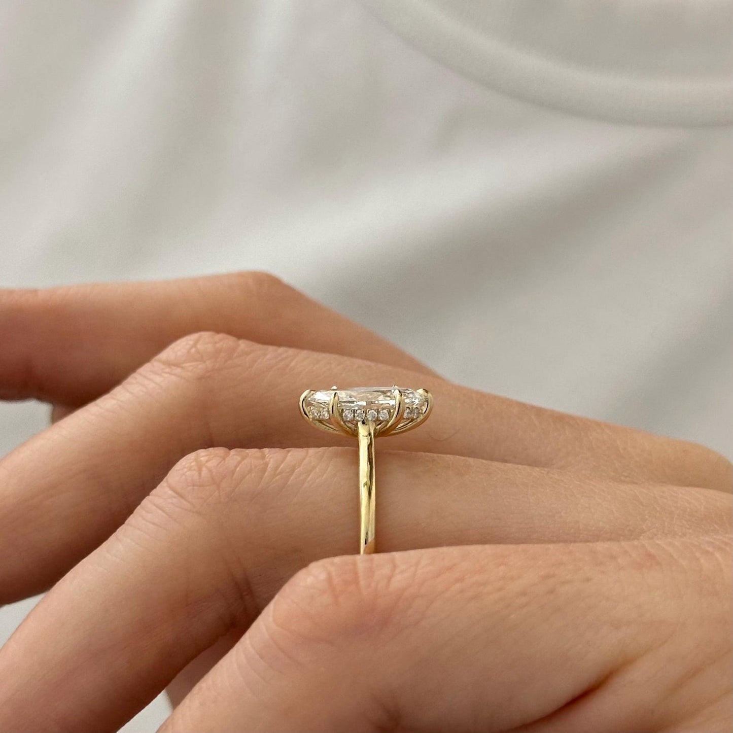 Marquise Hidden Halo Engagement Ring – 1.5 CT Lab Grown Diamond