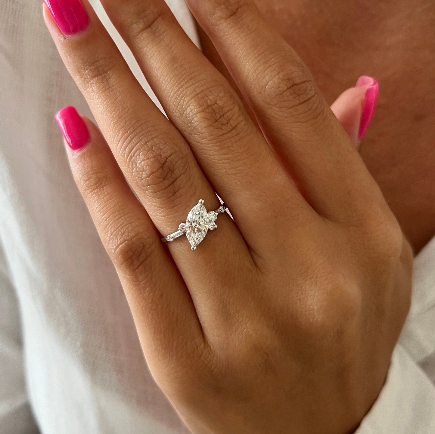 Marquise Cluster Engagement Ring – 1 CT Lab Grown Diamond