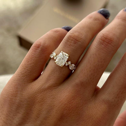 Elongated Cushion Cluster Engagement Ring – 2 CT Lab Grown Diamond