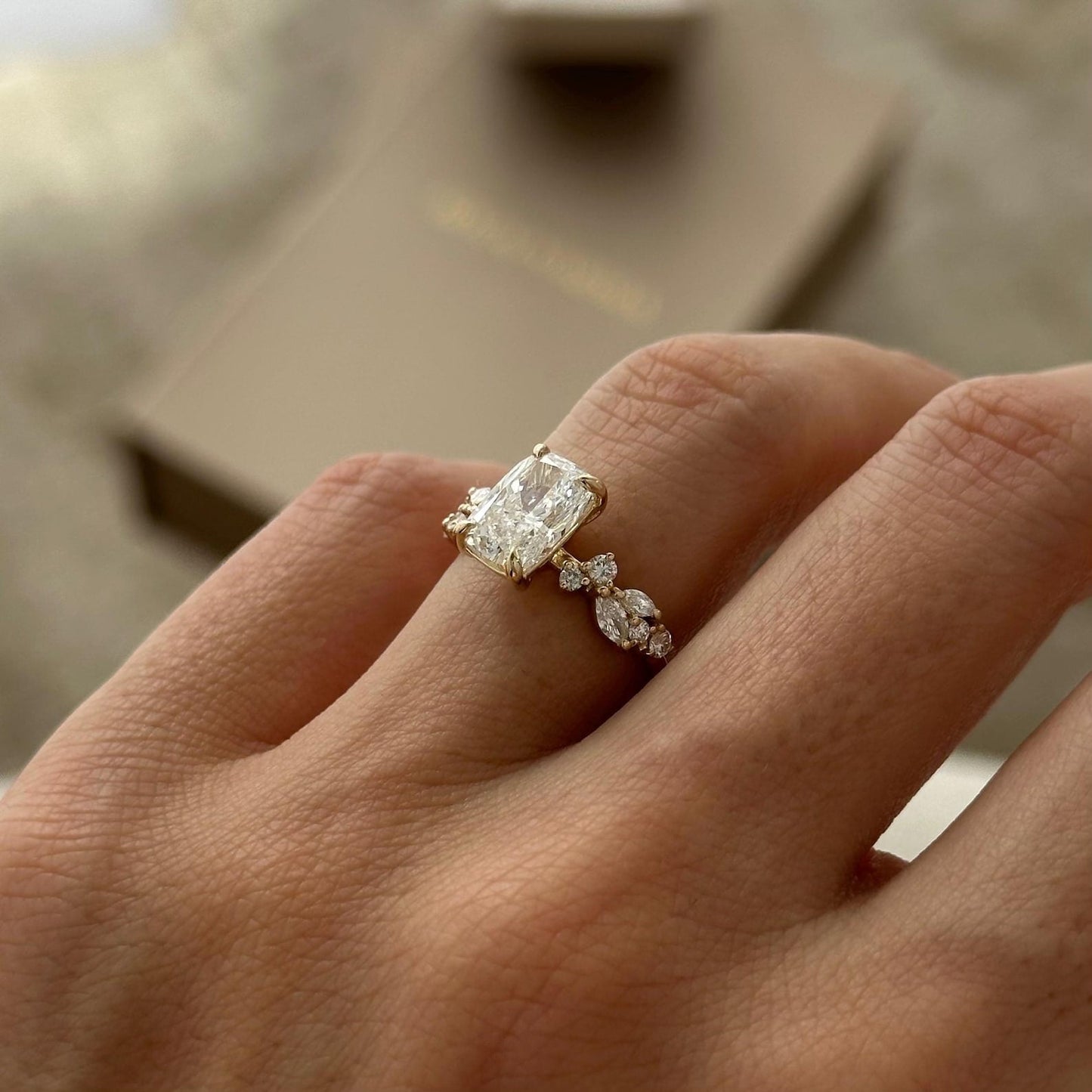 Elongated Cushion Cluster Engagement Ring – 2 CT Lab Grown Diamond