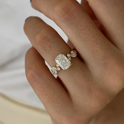 Elongated Cushion Cluster Engagement Ring – 2 CT Lab Grown Diamond