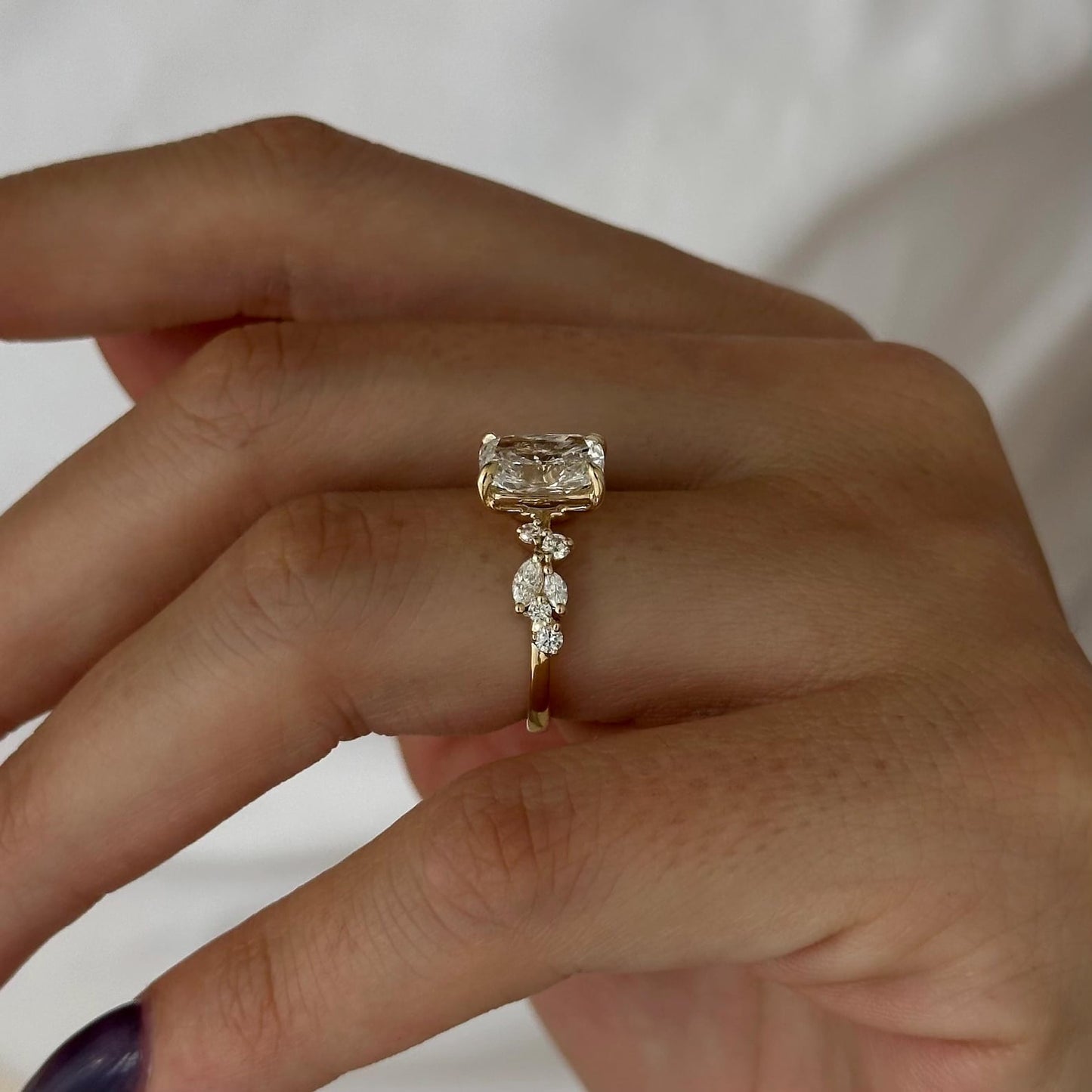 Elongated Cushion Cluster Engagement Ring – 2 CT Lab Grown Diamond