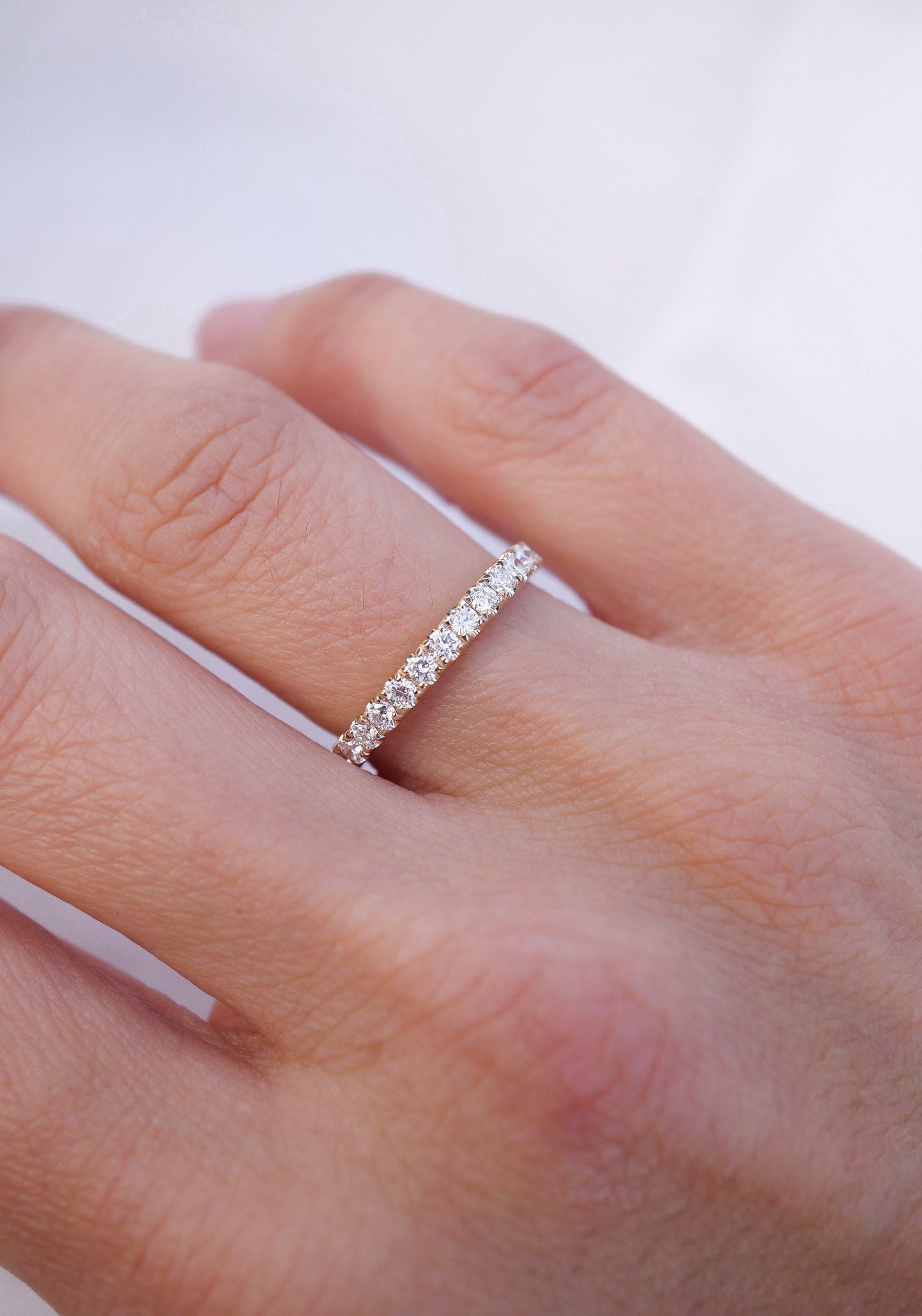 0.35 TCW Round Diamond Curved Pave DEF/VVS Lab Grown Wedding Band