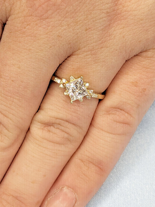 Asscher Three Stones Engagement Ring – 5.75 CT Moissanite Diamond