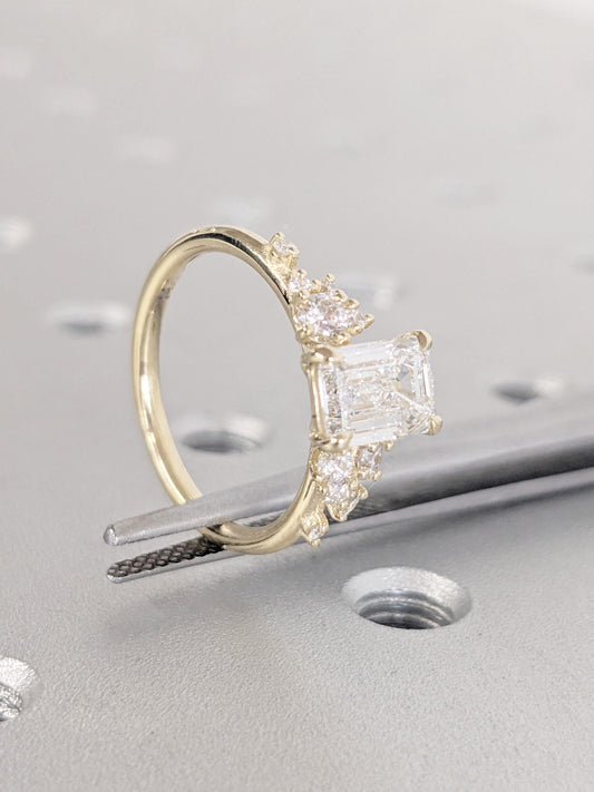 Asscher Three Stones Engagement Ring – 5.75 CT Moissanite Diamond