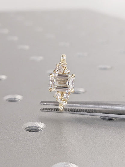 Asscher Three Stones Engagement Ring – 5.75 CT Moissanite Diamond