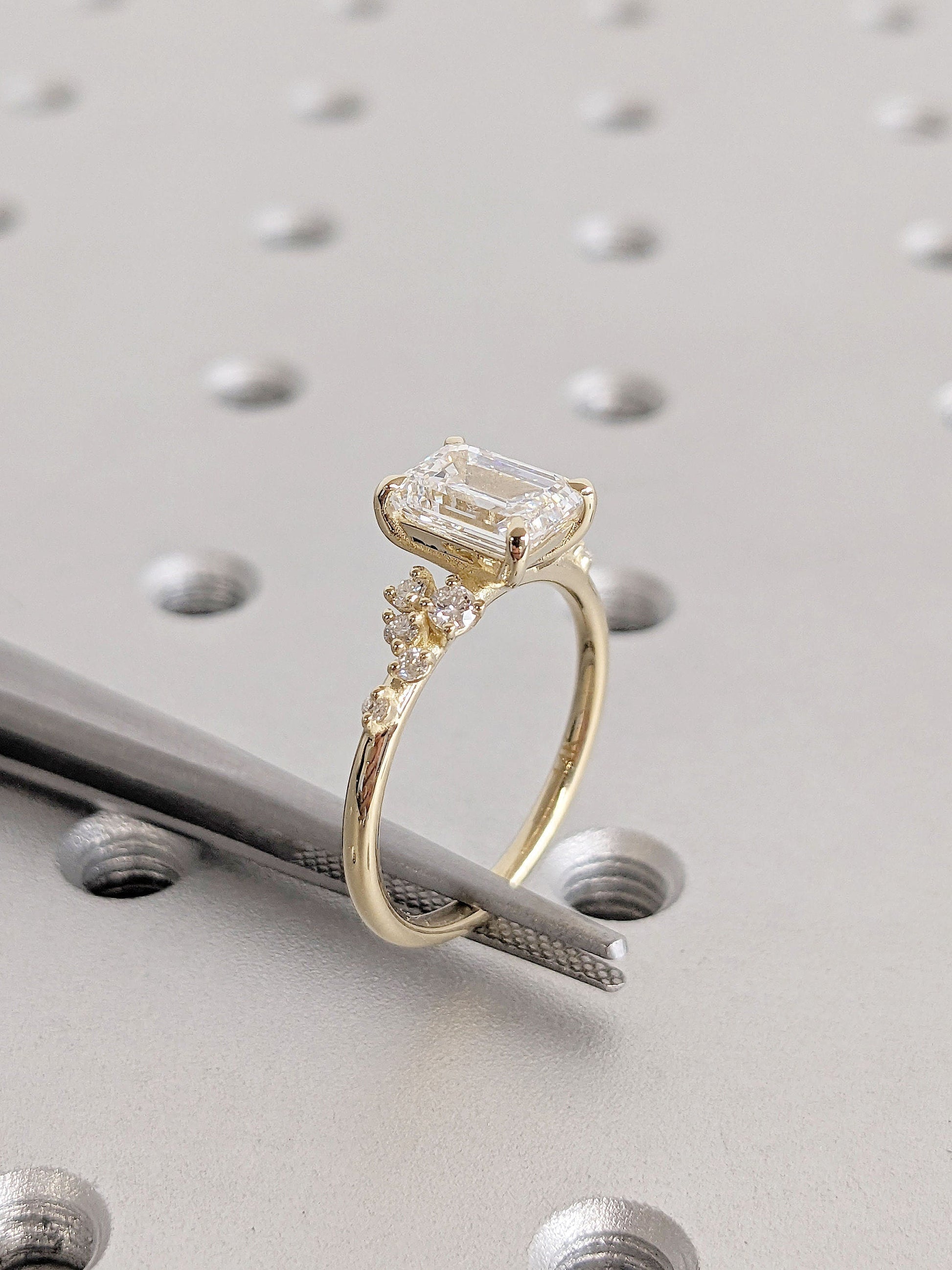 Asscher Three Stones Engagement Ring – 5.75 CT Moissanite Diamond