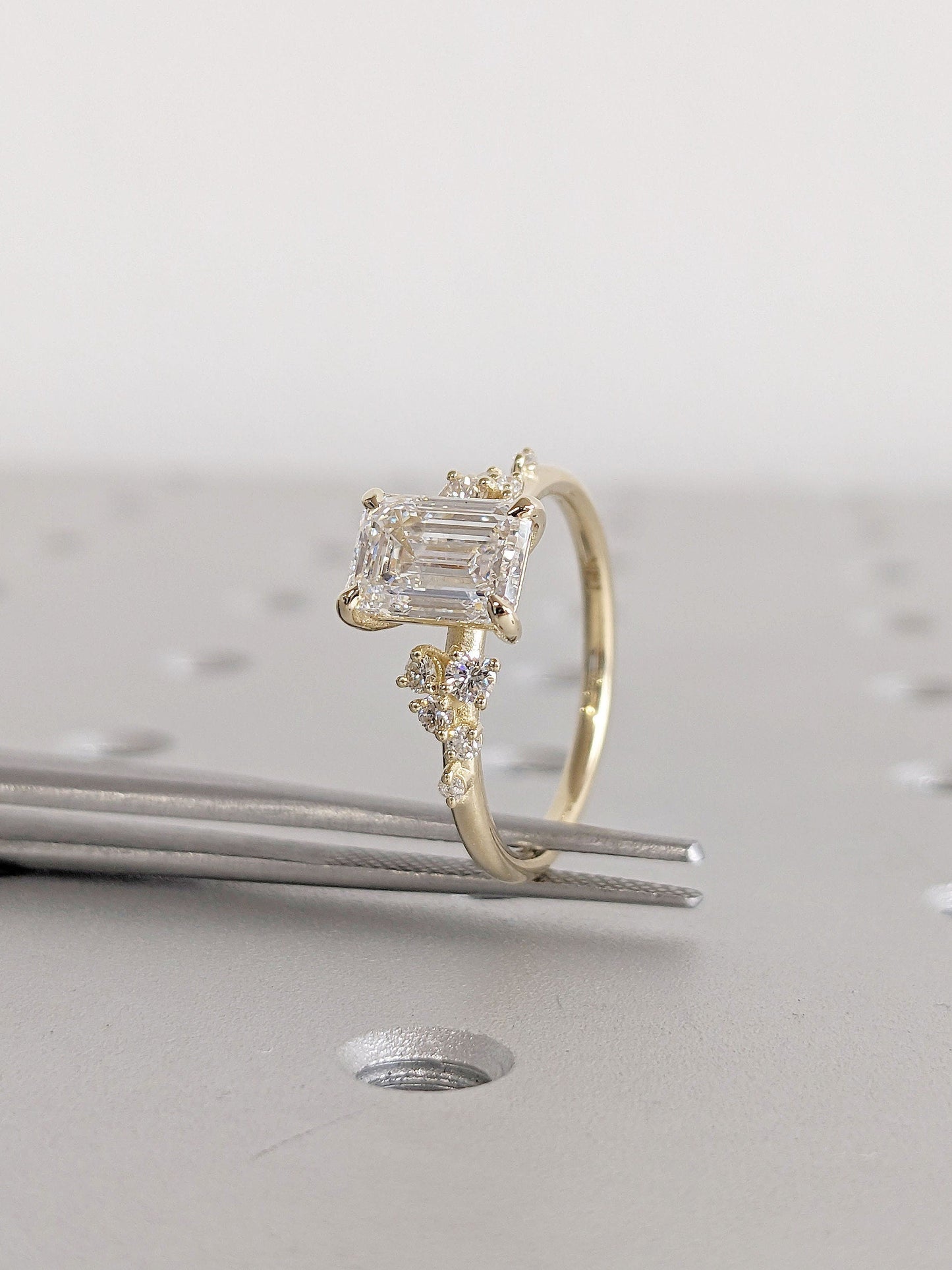 Asscher Three Stones Engagement Ring – 5.75 CT Moissanite Diamond