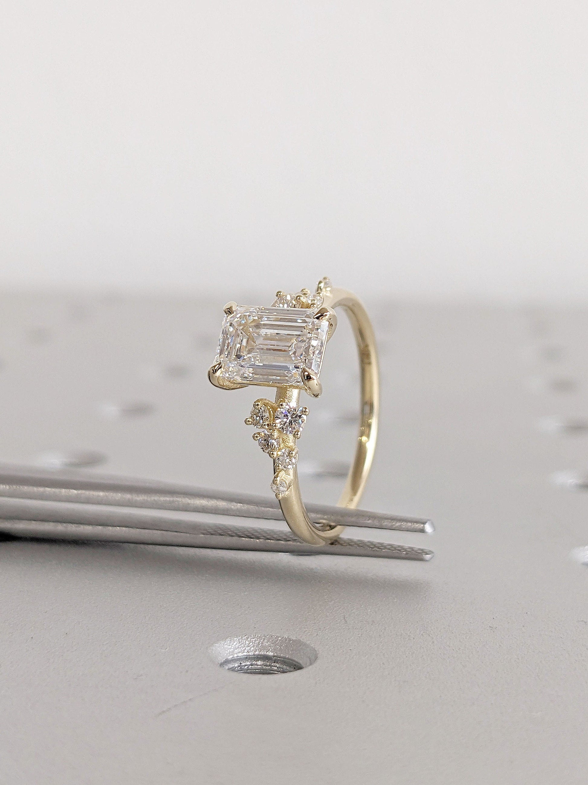 Asscher Three Stones Engagement Ring – 5.75 CT Moissanite Diamond