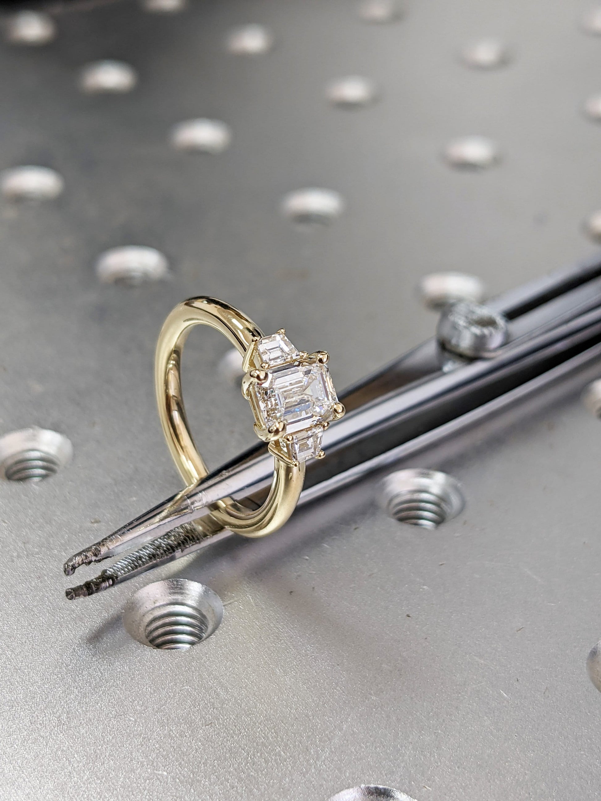 Asscher Three Stones Engagement Ring – 5.75 CT Moissanite Diamond