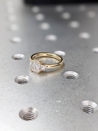 Asscher Three Stones Engagement Ring – 5.75 CT Moissanite Diamond