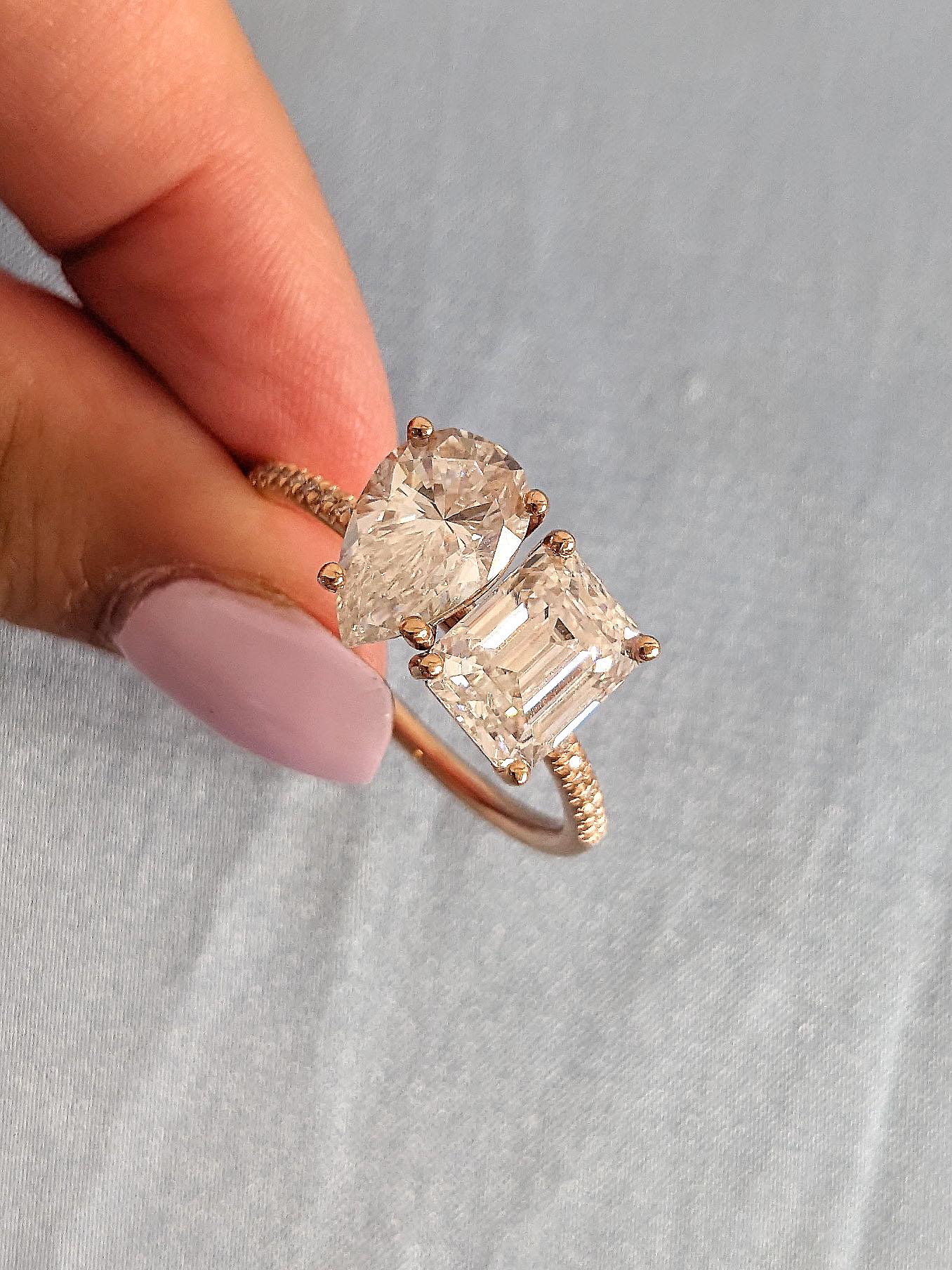 Asscher Three Stones Engagement Ring – 5.75 CT Moissanite Diamond