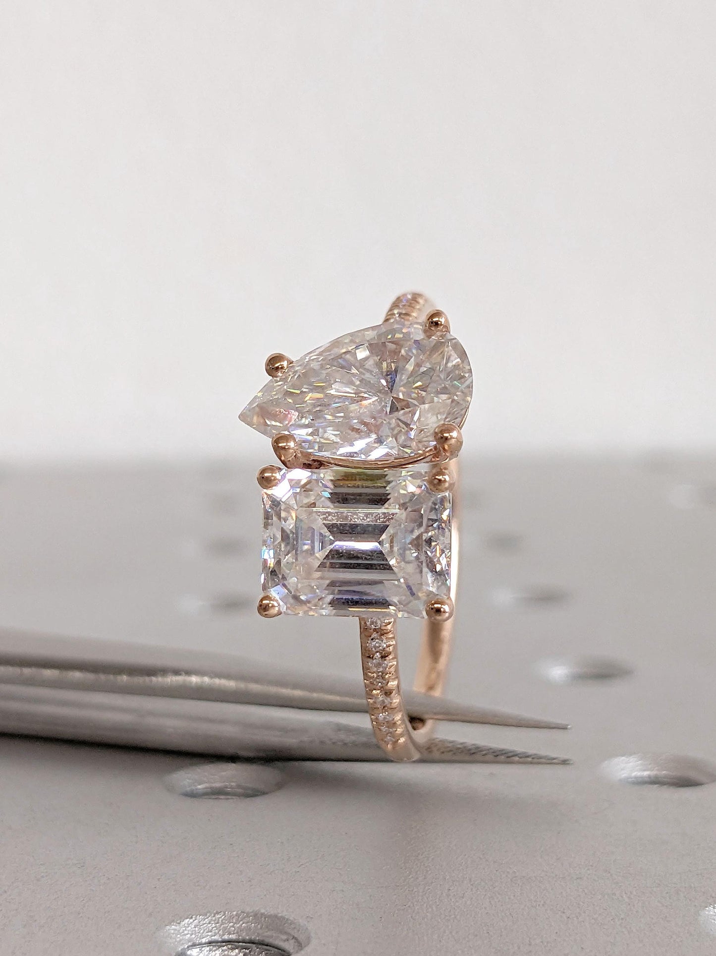 Asscher Three Stones Engagement Ring – 5.75 CT Moissanite Diamond