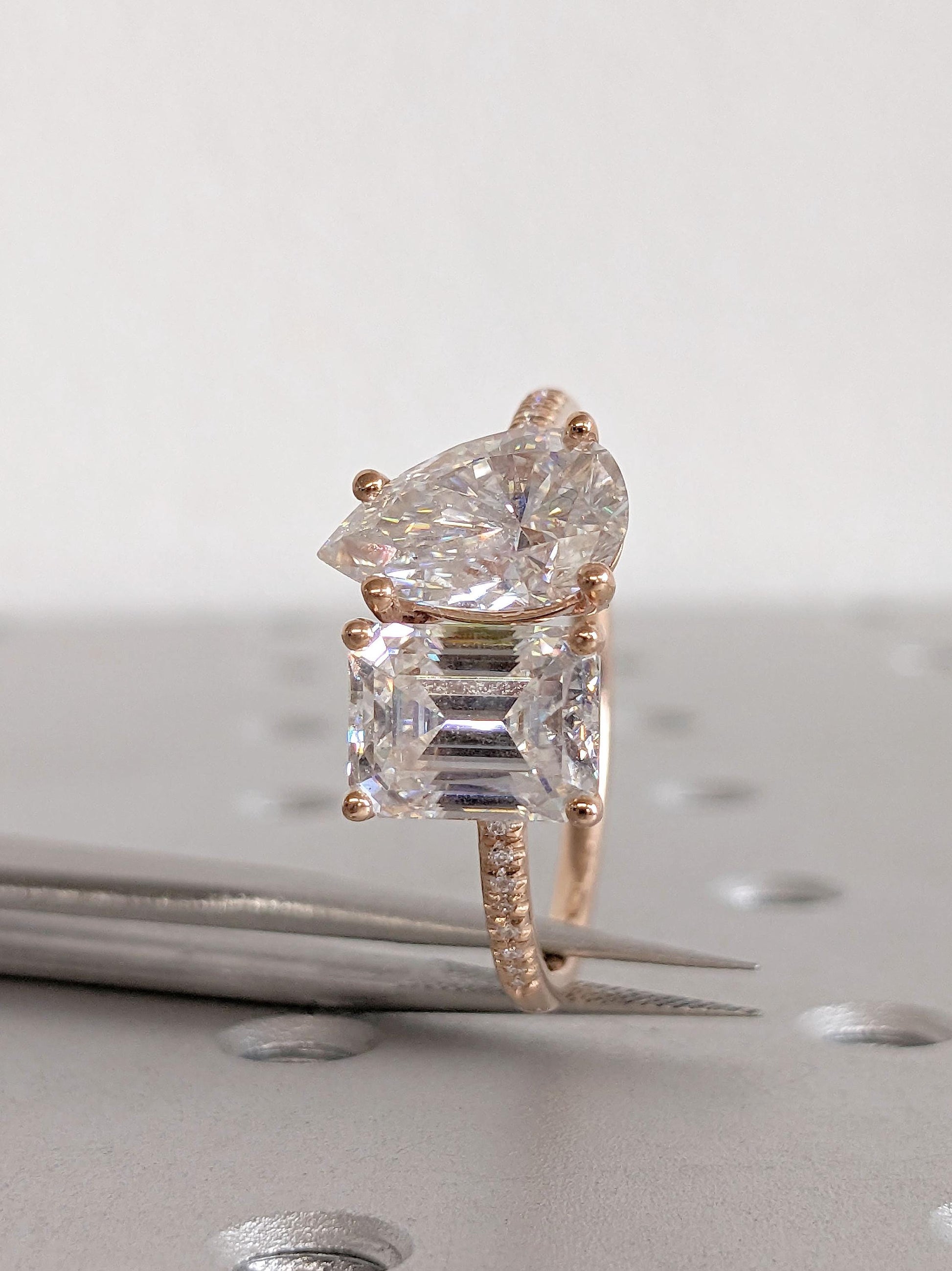 Asscher Three Stones Engagement Ring – 5.75 CT Moissanite Diamond