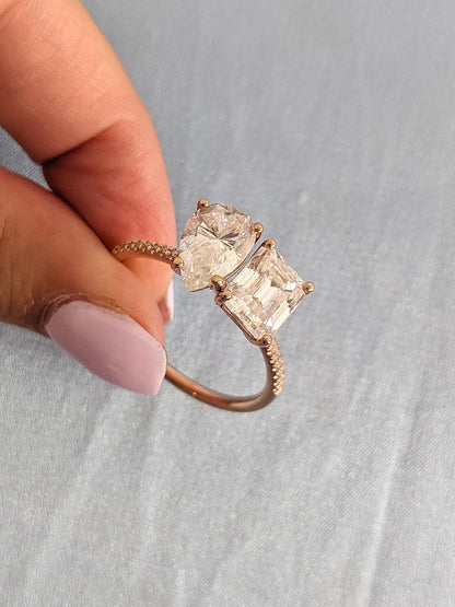 Asscher Three Stones Engagement Ring – 5.75 CT Moissanite Diamond