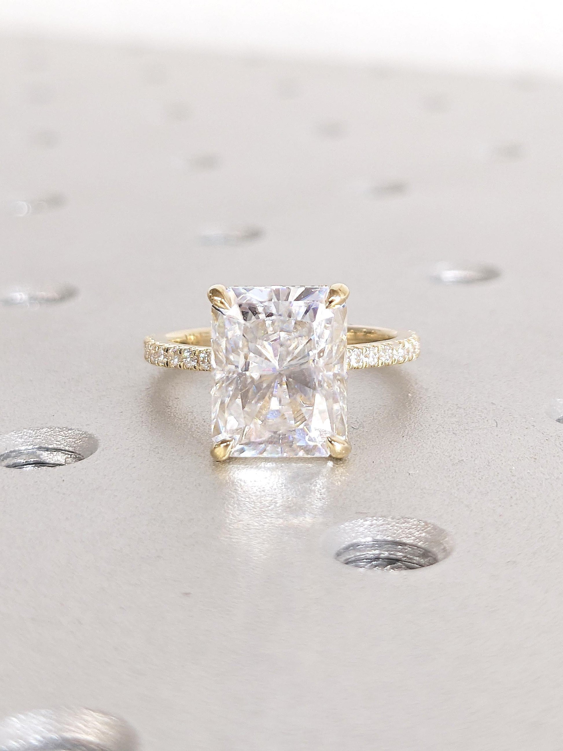 Asscher Three Stones Engagement Ring – 5.75 CT Moissanite Diamond