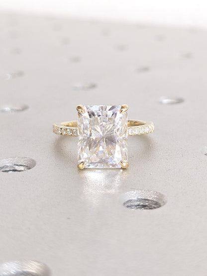 Asscher Three Stones Engagement Ring – 5.75 CT Moissanite Diamond