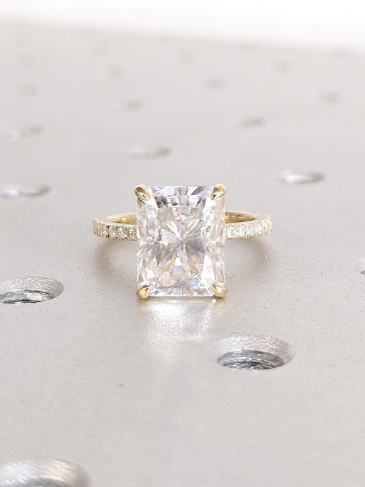Asscher Three Stones Engagement Ring – 5.75 CT Moissanite Diamond